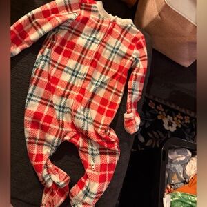 Old Navy Red and White Plaid Kids Footie